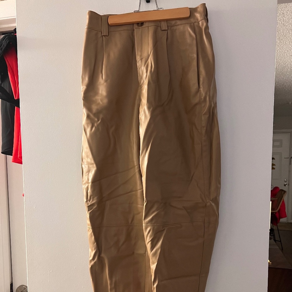 ZARA Camel Brown High Waisted Faux Leather Trousers (Small)